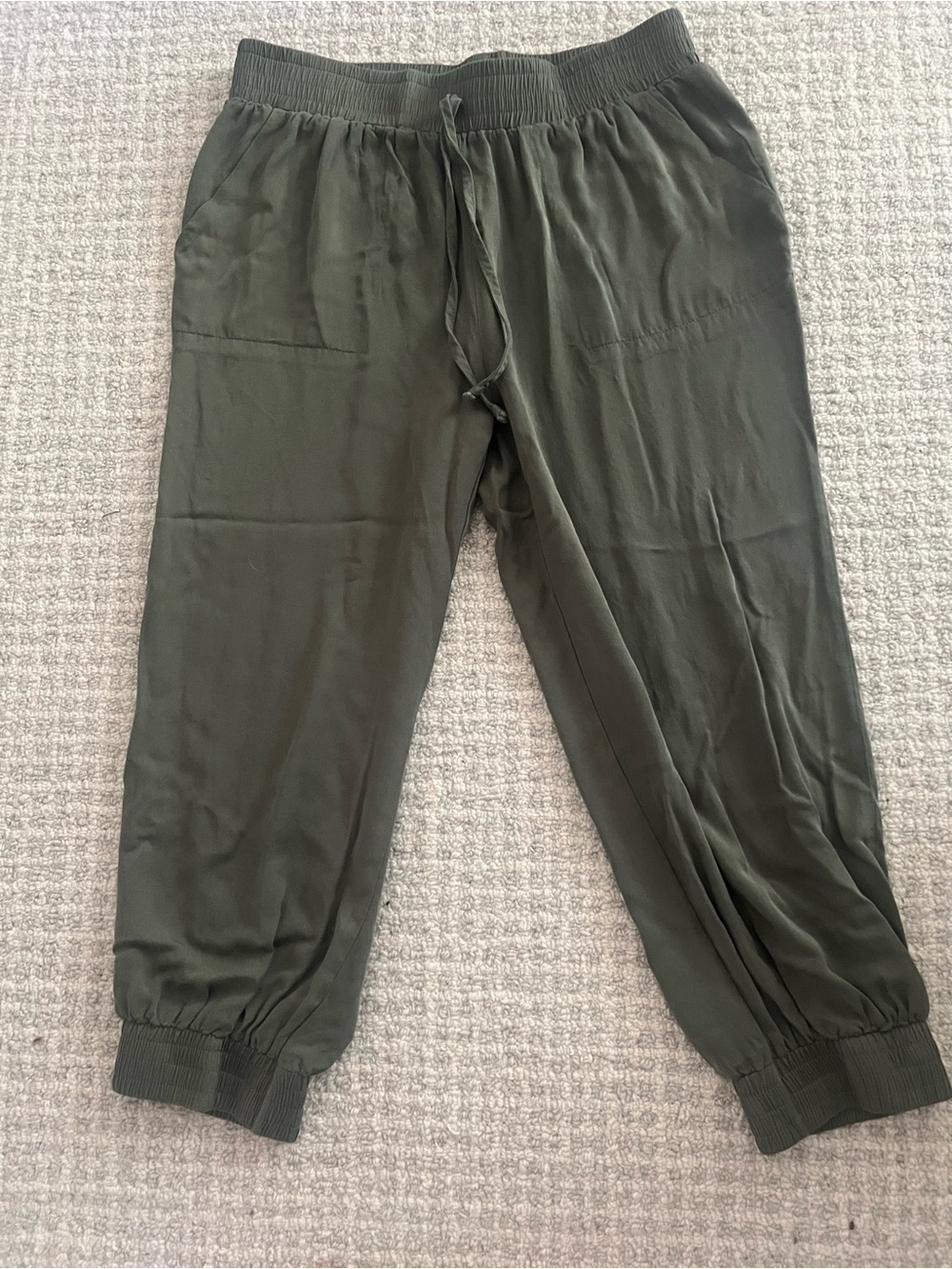 Womens Olive Green Jogger Pants - Elastic Waist & Ankles